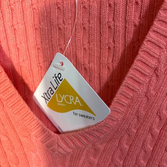 L.L.Bean Womens Coral Sleeveless Cable Knit V-Neck Sweater Vest S-Reg New - Picture 3 of 4